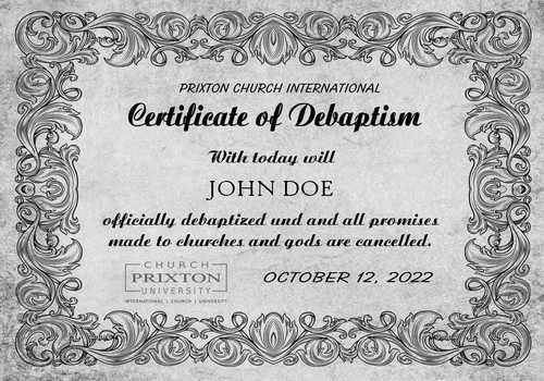debaptism, baptism, church, certificate