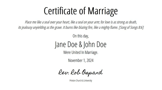 Marriage Online with Certificate of Marriage